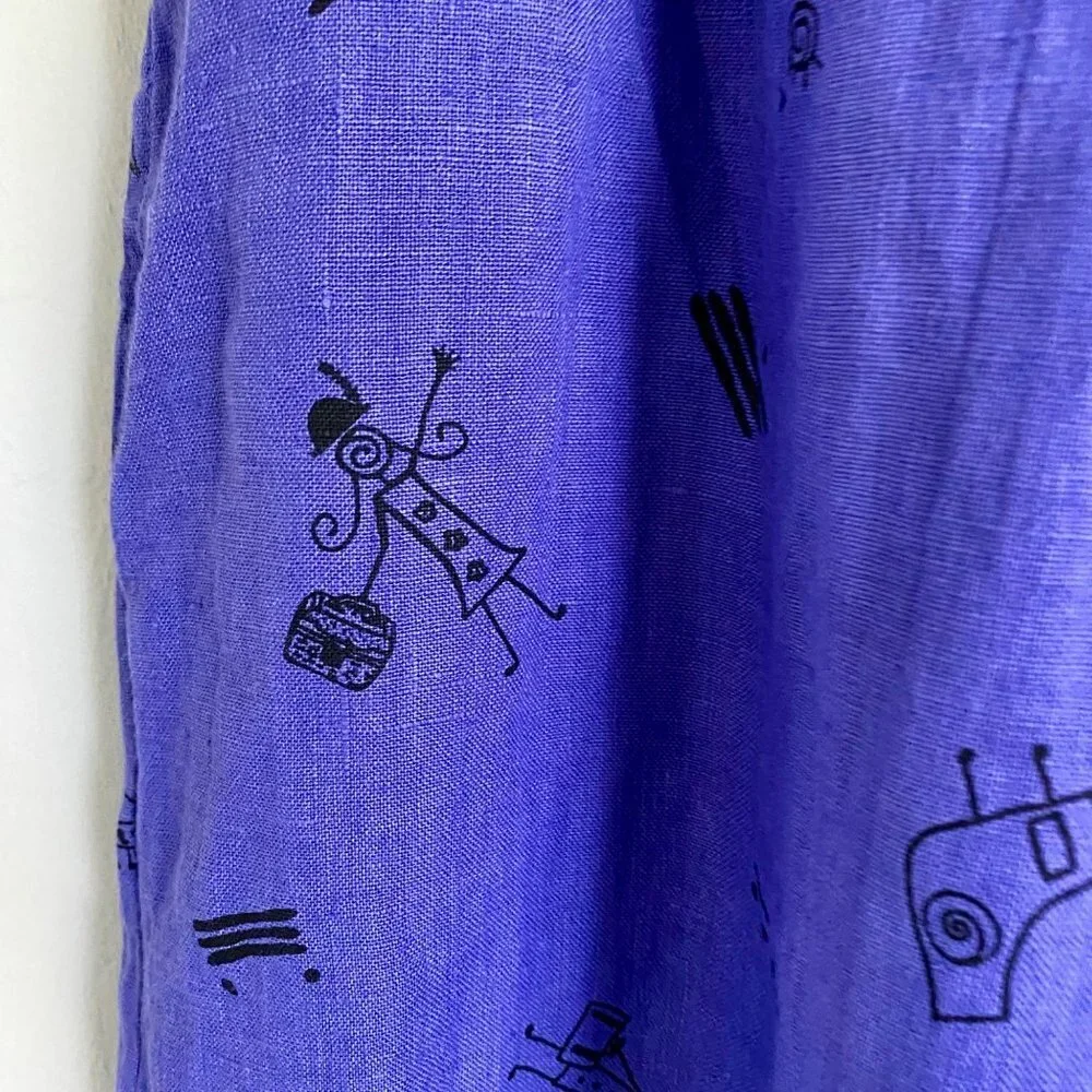 Whimsical Stick Figures Elastic Waist Capris Pants Purple with Pockets Size XL